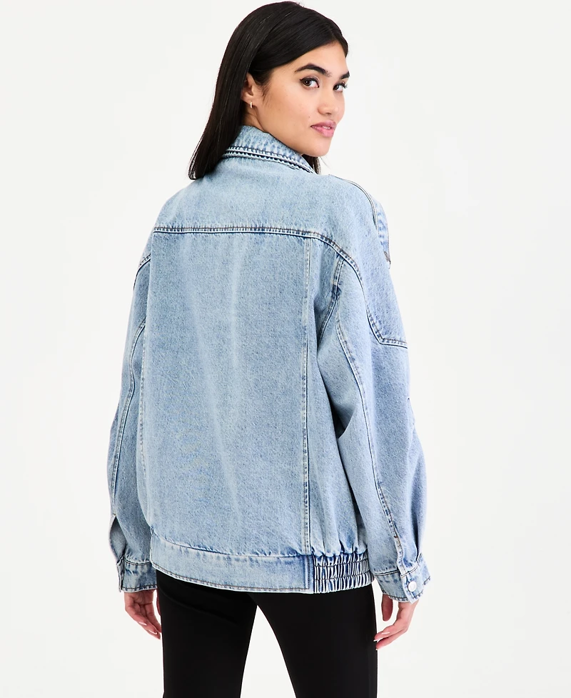 Bar Iii Women's Oversized Denim Bomber Jacket, Macy's Exclusive