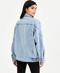Bar Iii Women's Oversized Denim Bomber Jacket, Macy's Exclusive