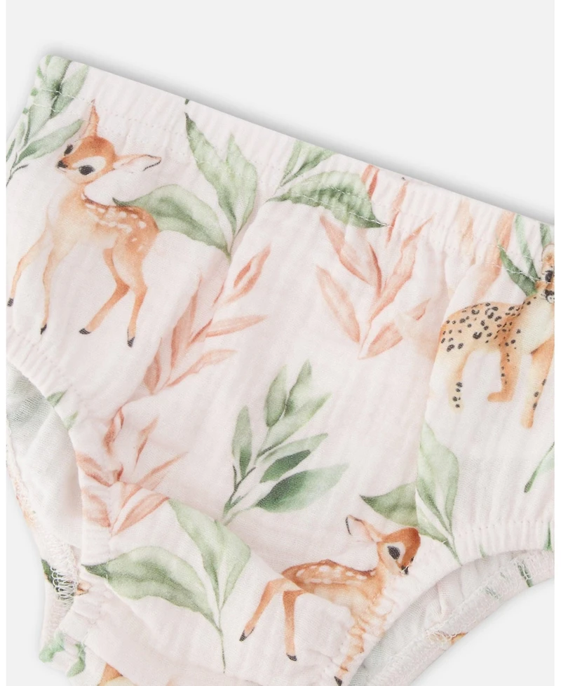 Deux par Baby Girls Muslin Dress and Bloomer Set Peach Deer Print