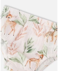 Deux par Baby Girls Muslin Dress and Bloomer Set Peach Deer Print