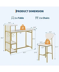 gaomon Expandable 3Pcs Dining Table Set for 2 – Space-Saving Bar Table & Chairs with Storage Shelves, Wine Rack – Ideal for Apartment, K