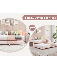 gaomon Twin Daybed with Trundle, Metal Sofa Bed Frame with Steel Slat Support, Twin Size Space-Saving Furniture for Living Room, Bedroom