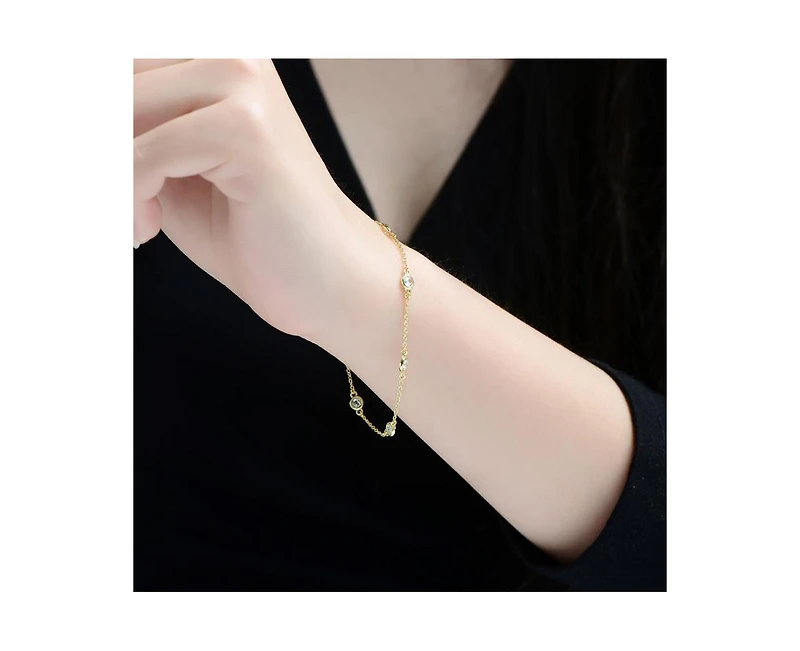 Rachel Glauber Classic Bezel Set Cubic Zirconia Chain Station Bracelet