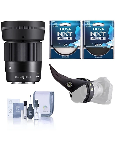 Sigma 30mm f/1.4 Dc Dn Contemporary Lens for Nikon Z, Bundle with 52mm Uv Filter, 52mm Cpl Filter, Flex Lens Shade and Cleaning Kit
