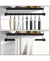 Yigii Wooden floating shelf with towel rack and hooks for coffee bar/kitchen/bathroom