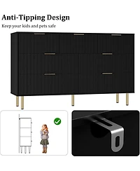 gaomon 7 Drawer Dresser, 55" Wide Fluted Dresser with Drawers, Modern Wooden Double Dressers Metal Handles for Living