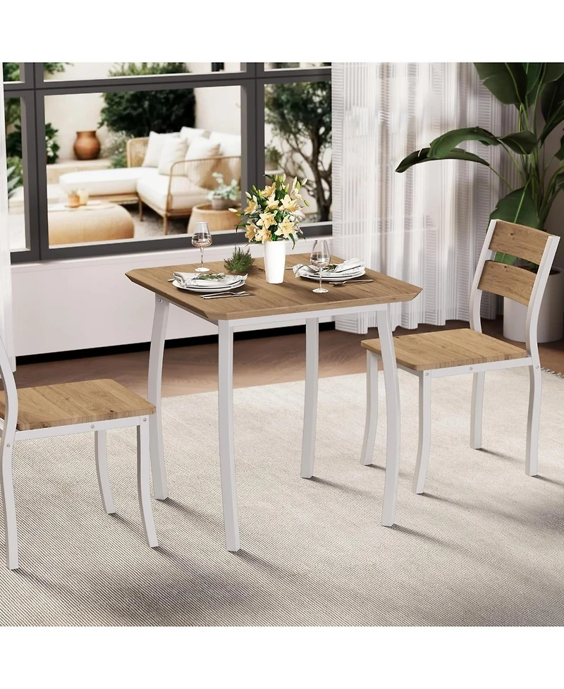 gaomon 3Pcs Dining Table Set for 2, Small Kitchen Table Set with 2 Upholstered Chairs and Metal Frame & Wood Tabletop, Apartment, Home Kitchen