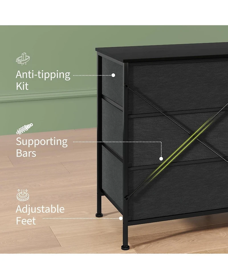 gaomon 63" w Led Tv Stand Dresser with 8 Fabric Drawers, Dressers & Chests of Drawers Tv Stand with Storage, Steel Frame & Led Lighting