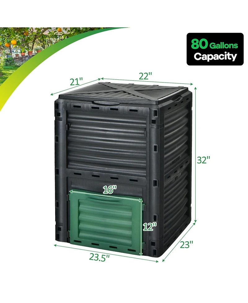 Costway 80 Gallon Compost Bin Garden Waste Container Grass Food Trash Barrel Fertilizer