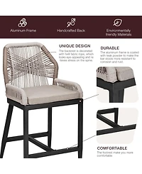 gaomon Outdoor Bar Stools Leaf Bohemia Wicker Rattan High Top Patio Chairs Back & Footrest