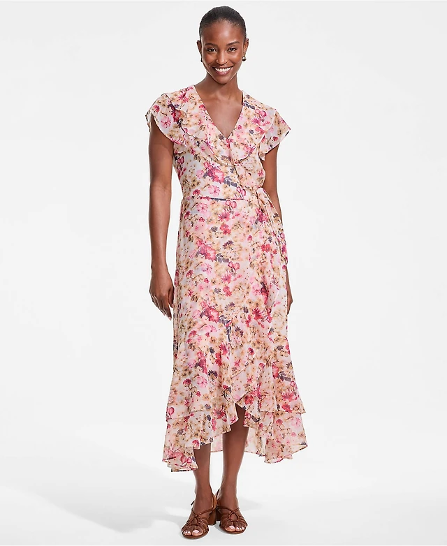 Lands' End Women's Chiffon Flutter Sleeve V-Neck Wrap Maxi Dress | Arden Fair Lands' End Women's Chiffon Flutter Sleeve V-Neck Wrap Maxi Dress | Arden Fair