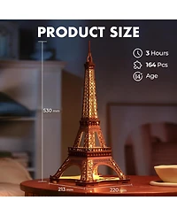 Robotime 3D Puzzle for Adults Diy Model Building Kit with Led Light Wooden Eiffel Tower Craft Kit Architecture Toy Set Brain Teaser Gifts for Friend