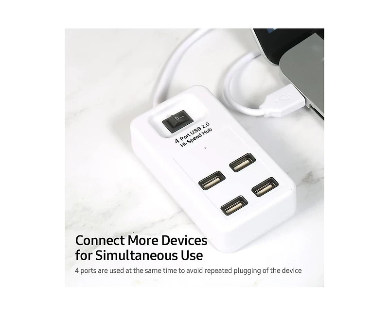 Risokeys Usb 2.0 4-Port Hub with Power Switch, 480Mbps High-Speed Splitter, for Laptop & Desktop Users,Ideal for Home Office