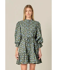 English Factory Women's Floral Print Pintuck Smock Mini Dress