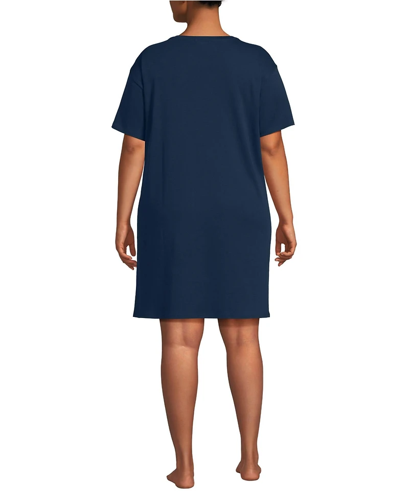 Lands' End Plus Size Cotton Interlock Relaxed Above the Knee Nightgown
