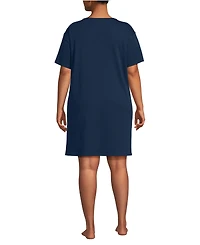 Lands' End Plus Size Cotton Interlock Relaxed Above the Knee Nightgown
