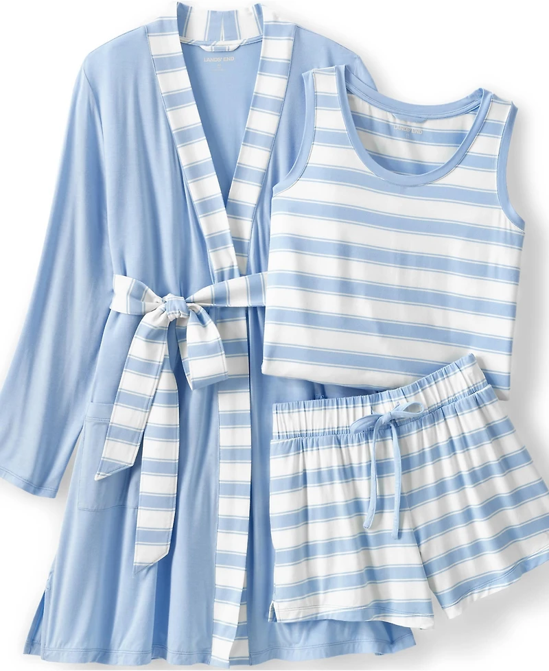 Lands' End Plus Cooling 3 Piece Pajama Set - Robe Tank and Shorts