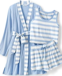 Lands' End Plus Cooling 3 Piece Pajama Set - Robe Tank and Shorts