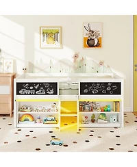 Slickblue Kids Low Loft Bed with Bookcases and Led Cabin Design