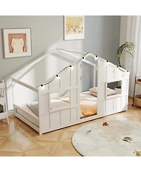 Slickblue Kids Twin Floor Bed, House-Shaped Design with Led Lighting
