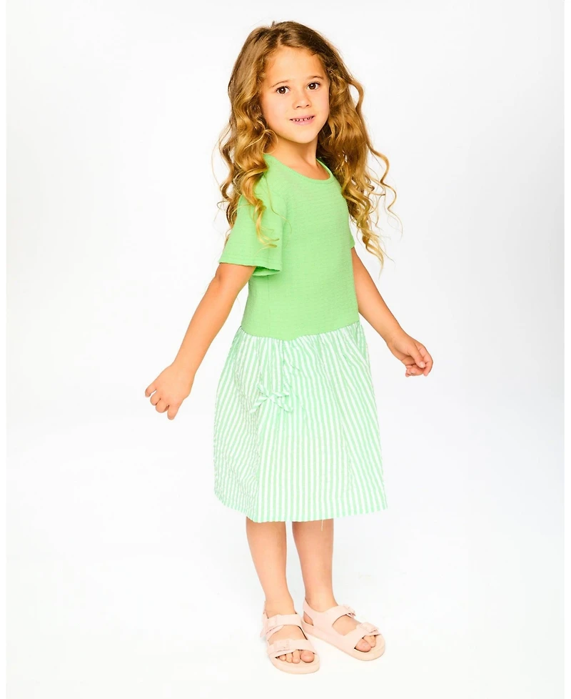 Deux par Deux Toddler Girls Bi-Material Dress Mint