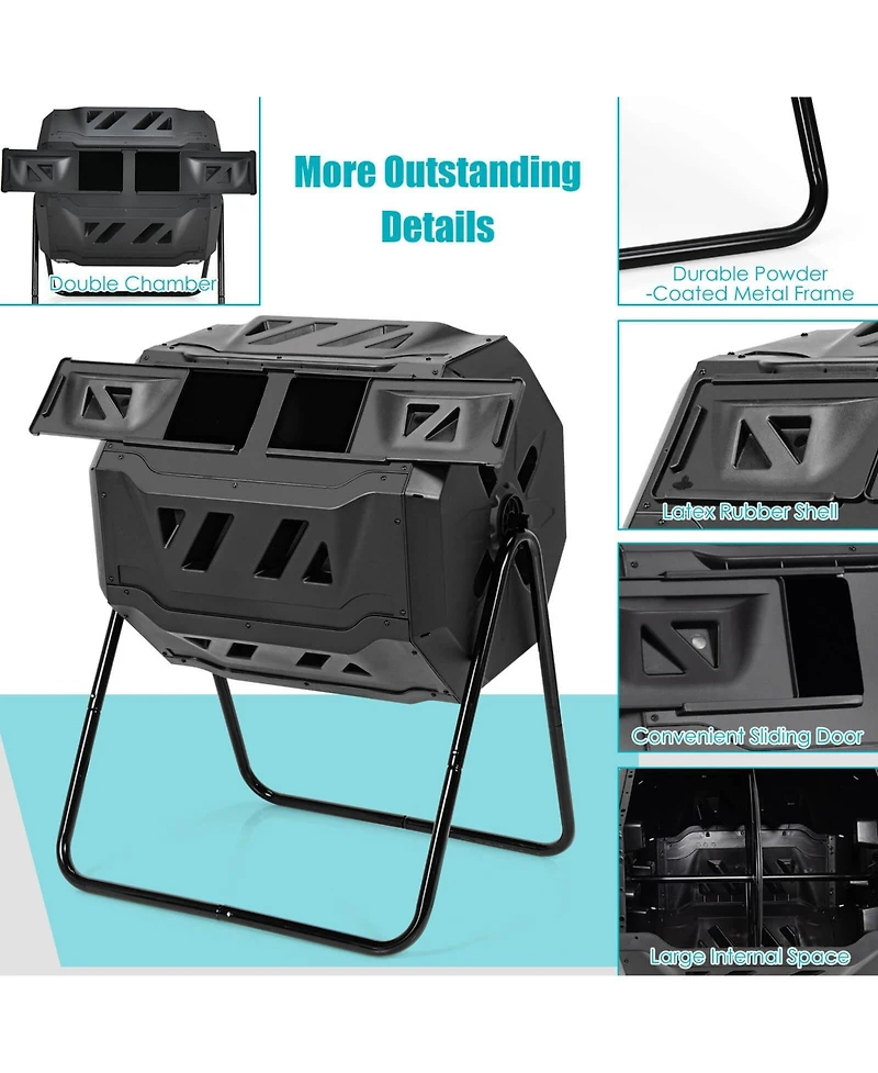 Costway Tumbling Composter 40 Gallon Garden Rotating Compost Bin w/Dual Chamber