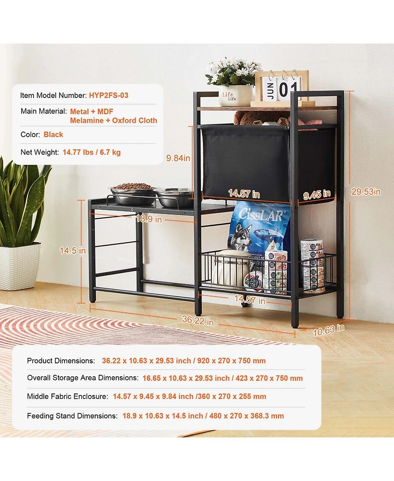 Aostirmotor Elevated Dog Feeding Station: All-in-One Organizer with Raised Bowls & Storage for Food and Toys