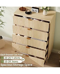 gaomon 5 Drawer Dressers, Modern Fluted Closet Dressers Chest of Drawers, Wood Storage Dresser Chest of Drawers for Bedroom Living Room Hallway