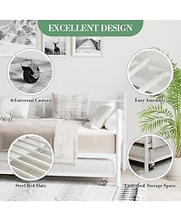 gaomon Twin Daybed with Trundle Bed, Space-Saving Metal Day Bed Frame with Floral Headboard and Heavy Duty Steel Slats