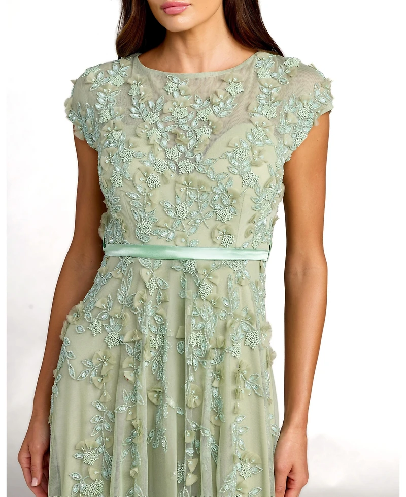 Mac Duggal Petite Floral Embellished Cap Sleeve Midi Dress