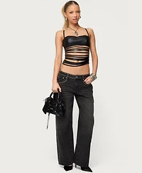 Edikted Women's Nia Cutout Shredded Faux Leather Top