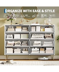 Fluted 8-Drawer Dresser for Bedroom, 55" Wide Modern Minimalist Chest of Wooden Drawers,Wide Clothes Storage Organizer
