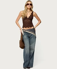 Edikted Women's Della Waist Scarf Low Rise Baggy Jeans