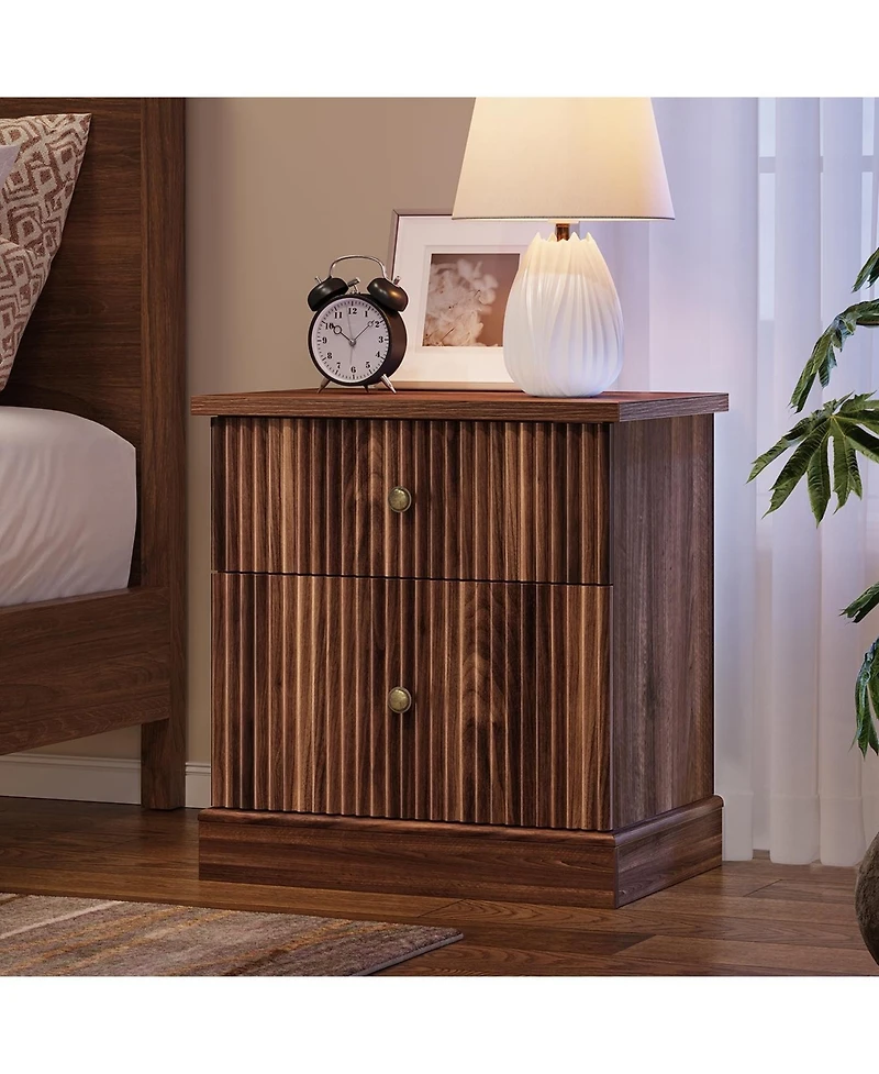 gaomon Fluted Nightstand with 2 Drawers, Mid Century Modern Bedside Table for Living Room