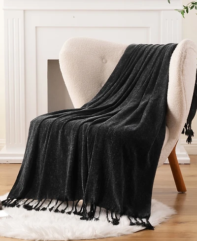 Battilo Lifestyle Chenille Throw with Fringe Tassels, 50" x 60"