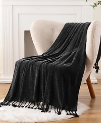 Battilo Lifestyle Chenille Throw with Fringe Tassels, 50" x 60"