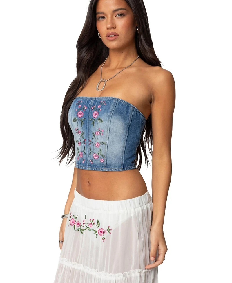 Edikted Women's Tula Embroidered Denim Corset