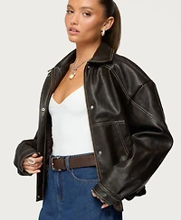Edikted Women's Jaxson Oversized Faux Leather Bomber Jacket