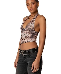 Edikted Women's Leopard Mesh Asymmetric Halter Top