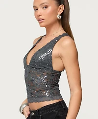 Edikted Women's Isabela Sequin Sheer Lace Tank Top