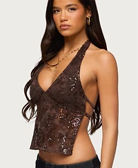 Edikted Women's Butterfly Sequin Backless Halter Top