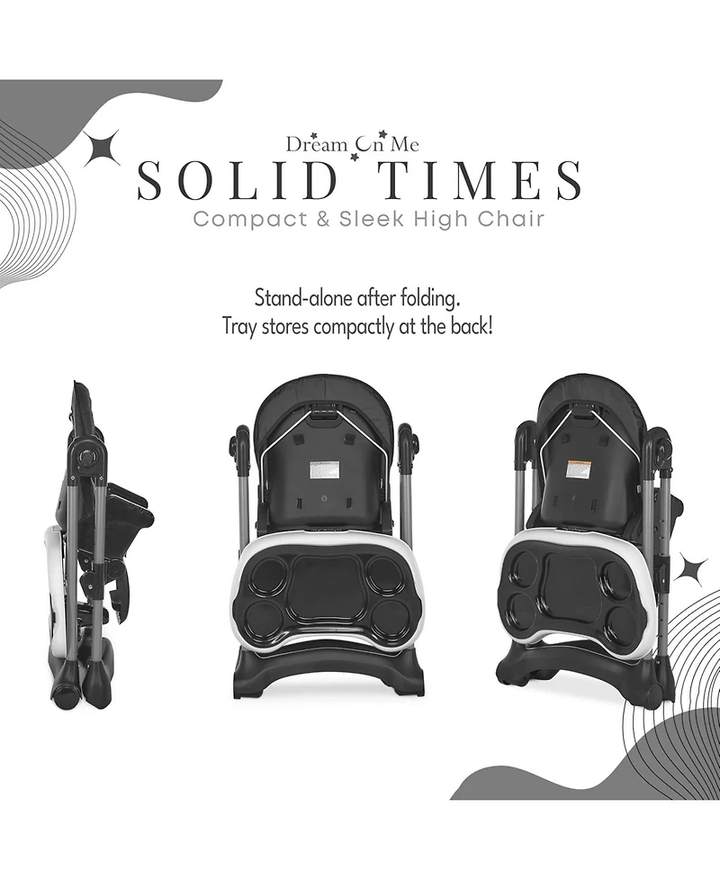 Dream On Me Kids Solid Times High Chair, Multi-Recline & Height Positions, Lightweight Portable, 5-Point Safety Harness, Easy-Clean Surface