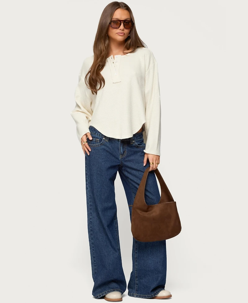Edikted Women's Alisia Oversized Waffle Henley Top