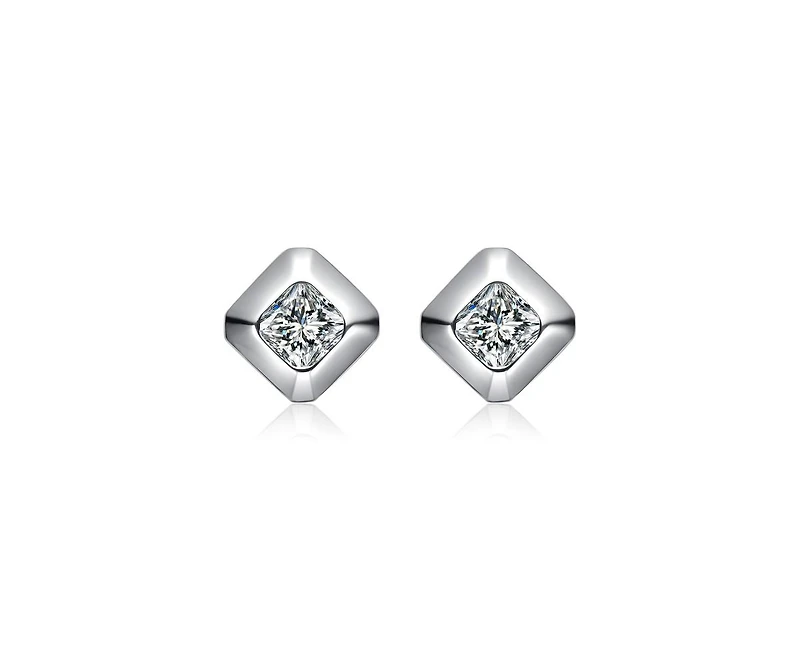 Rachel Glauber Dainty Gold Plated Cushion-Cut Cz Stud Earrings