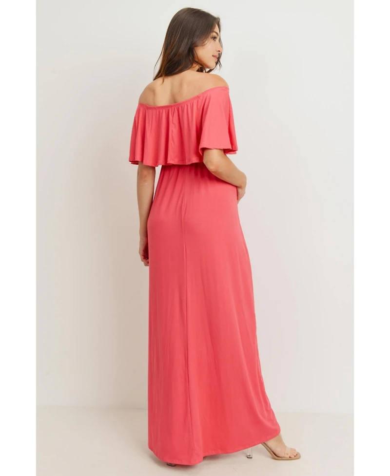 Hello Miz Maternity Off-Shoulder Ruffled Maxi Dress
