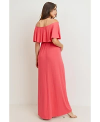 Hello Miz Maternity Off-Shoulder Ruffled Maxi Dress