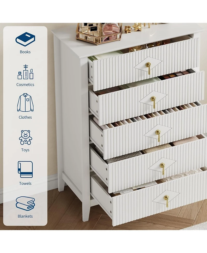 Gaomon 47.2" Wide Fluted Dresser - 6-Drawer Chest with Metal Handles, Bedroom