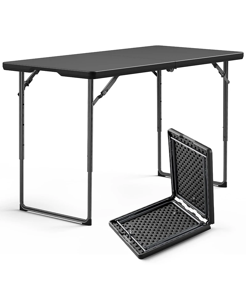 Decksplore 4 Feet Blow Molded Folding Table Heavy Duty Fold Half Plastic with Adjustable Height for Indoor Outdoor Picnic party