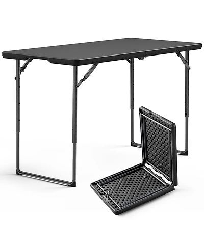 Decksplore 4 Feet Blow Molded Folding Table Heavy Duty Fold Half Plastic with Adjustable Height for Indoor Outdoor Picnic party