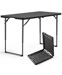 Decksplore 4 Feet Blow Molded Folding Table Heavy Duty Fold Half Plastic with Adjustable Height for Indoor Outdoor Picnic party